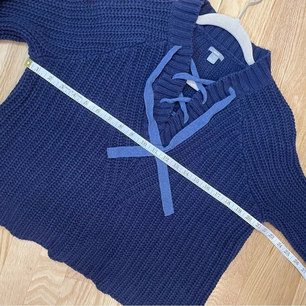 Aerie Chunky Cable Knit Lace Up Blue Sweater Size Small